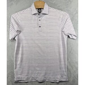 FJ FootJoy Polo Shirt White Purple Striped Casual Short Sleeve Men's‎ Size M